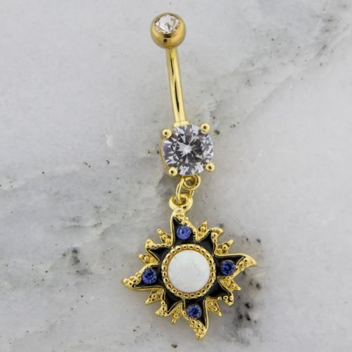 14g Gold PVD Sun w/ White Opal Accent Navel Ring