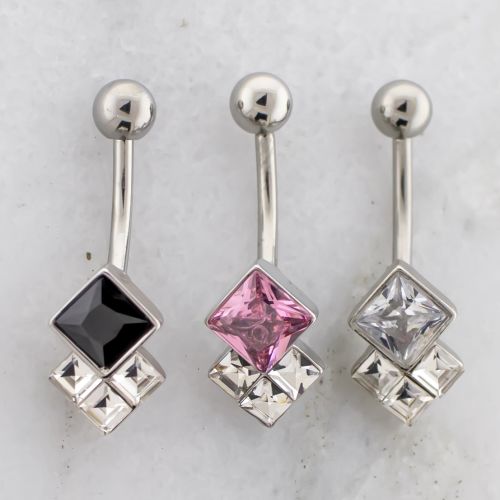 14G Curved Barbell w/ Princess Cut Gem Cluster