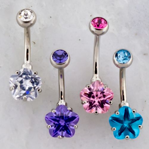 14G STEEL INTERNAL DOUBLE GEM FLOWER NAVEL RINGS