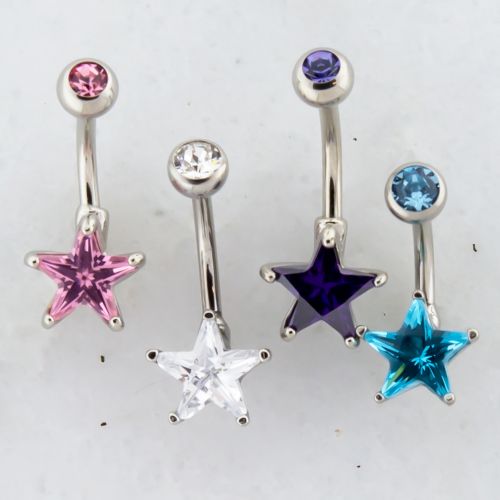 14G STEEL INTERNAL DOUBLE GEM STAR NAVEL RING