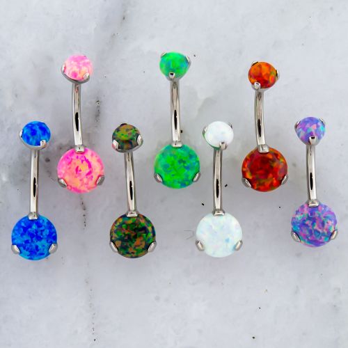 14G STEEL PRONG SET OPAL NAVEL RINGS