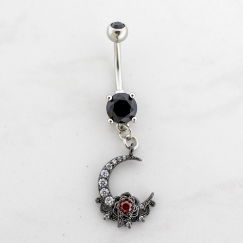 14G Black Moon Rose Navel Ring