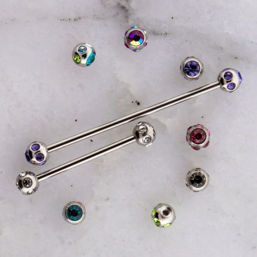 14G External Straight Barbell With Multi Gem Ball