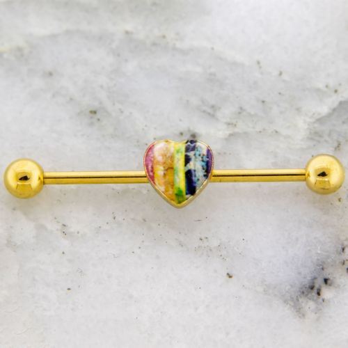 14G Industrial Bar Gold PVD Rainbow Sliced Heart