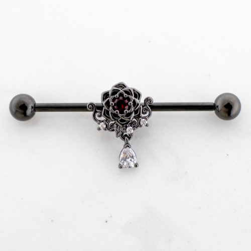 14G Industrial Barbell - Black Rose