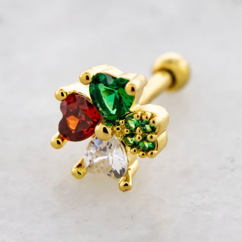 Tragus Barbell w/ Multi Colored Gem Clover 