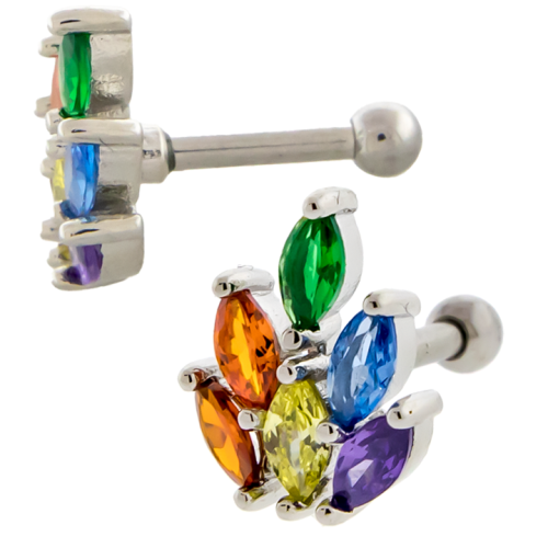 16G MARQUISE GEM CLUSTER TRAGUS EAR BARBELL-RAINBOW