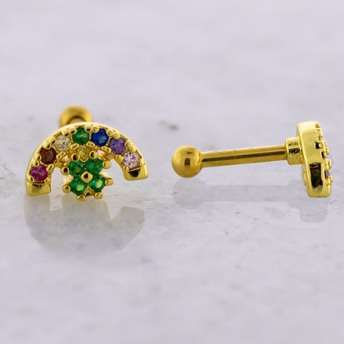 Tragus Barbell w/ Gemmed Rainbow & Clover 