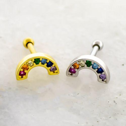 16G PVD Barbell w/ Gem Rainbow