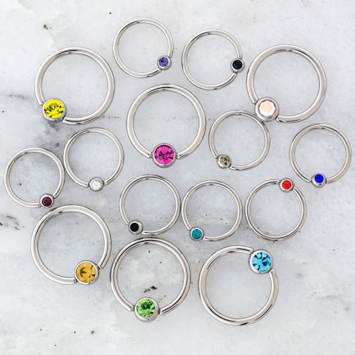 14G - 16G Steel Gem Captive Bead Rings