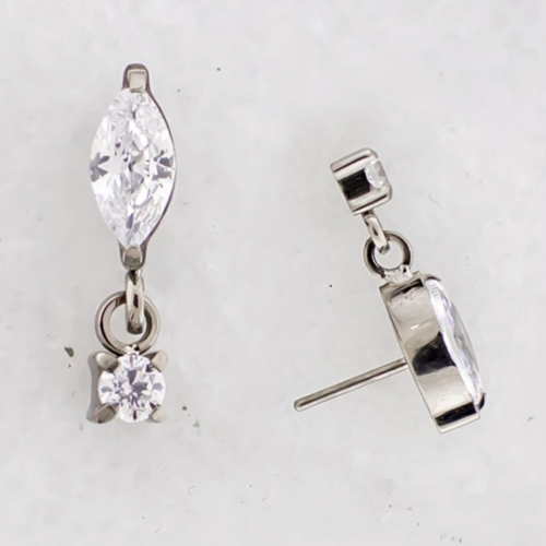 Titanium Threadless End - Marquis CZ W/Square Dangle