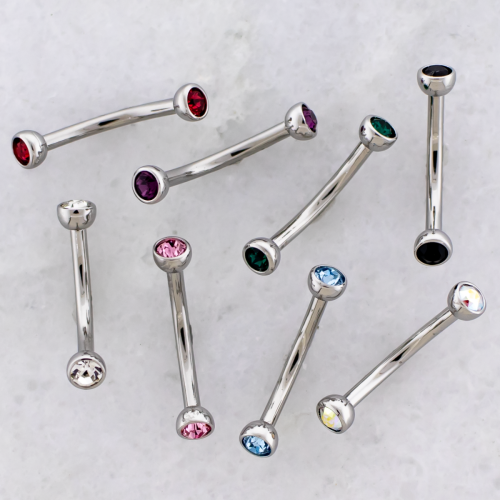 Steel 16G Internally Threaded Curved Barbells w/ Bezel Set Premium Crystals