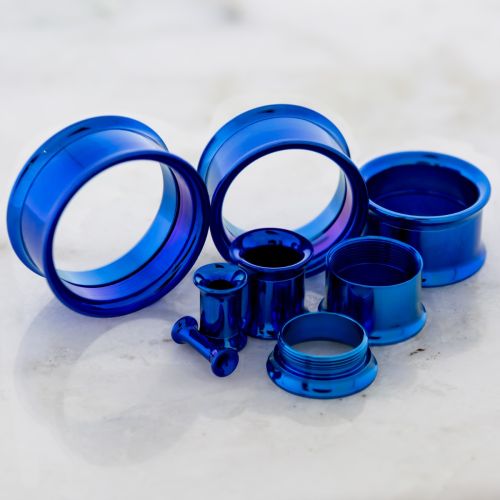 DARK BLUE ANODIZED INTERNALLY THREADED TUNNELS 