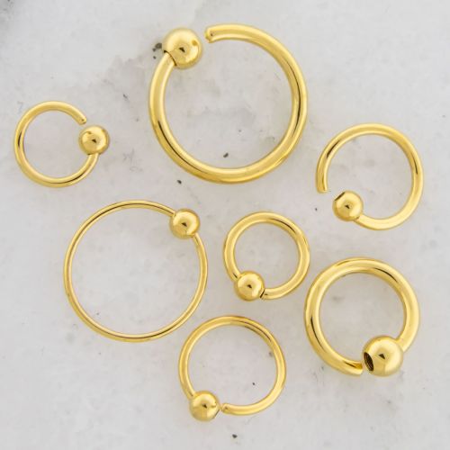 14G - 20G Gold Plated Fixed Bead Captive Ring