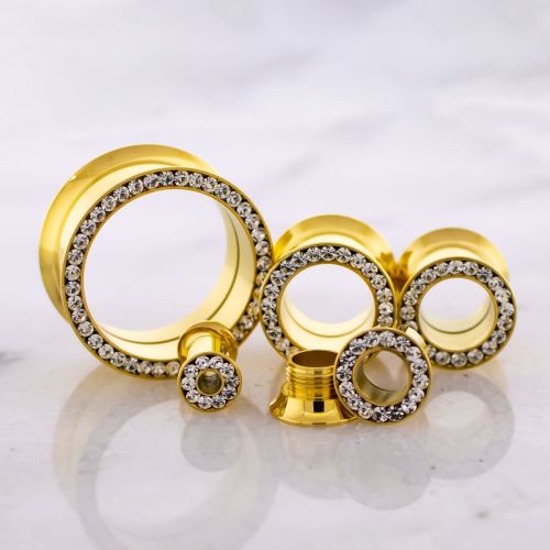 Gold PVD Coated Internally Threaded Tunnels with Crystals