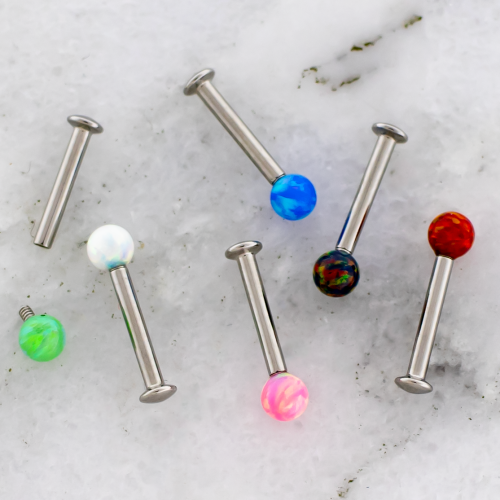 18G/16G INTERNALLY THREADED STEEL HELIX LABRET W/ OPAL BALL