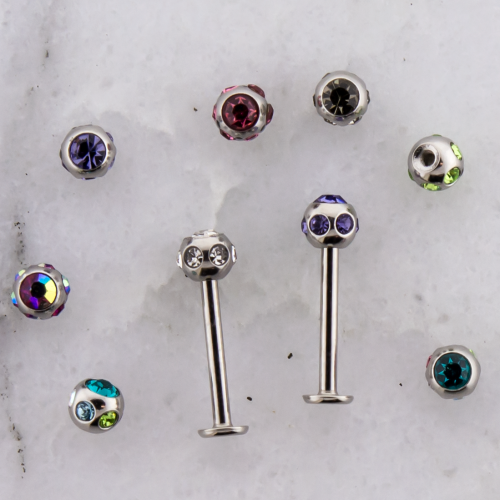 14G EXTERNALLY THREADED STEEL LABRET WITH MULTI GEM BALL