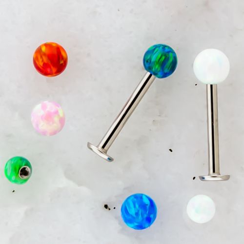 14G External Steel Labret W/ Opal Ball