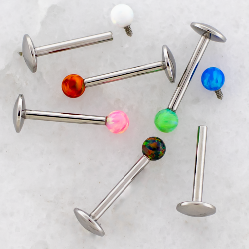 18G/16G INTERNALLY THREADED STEEL LABRET W/ OPAL BALL