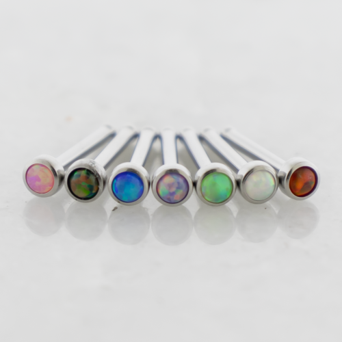 18G & 20G Steel Bezel Set Opal Nose Bones