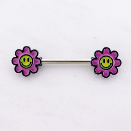 14G Nipple Barbell - Pink Glow in the Dark Flower