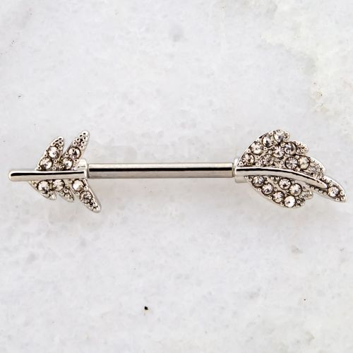 NIPPLE BARBELL WITH CLEAR GEM FEATHER