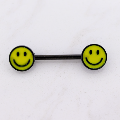 14G Nipple Barbell - Glow In Dark Happy Face