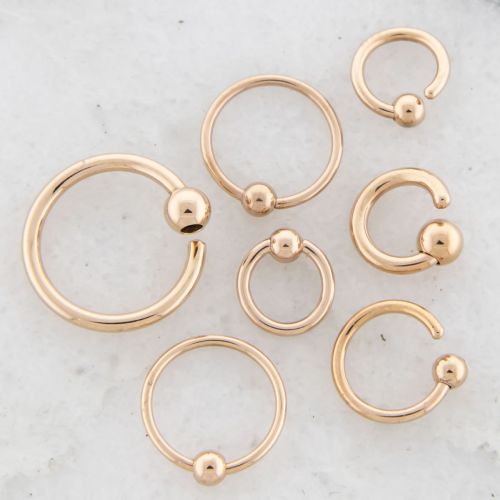 14G - 20G Rose Gold Plated Fixed Bead Captive Ring