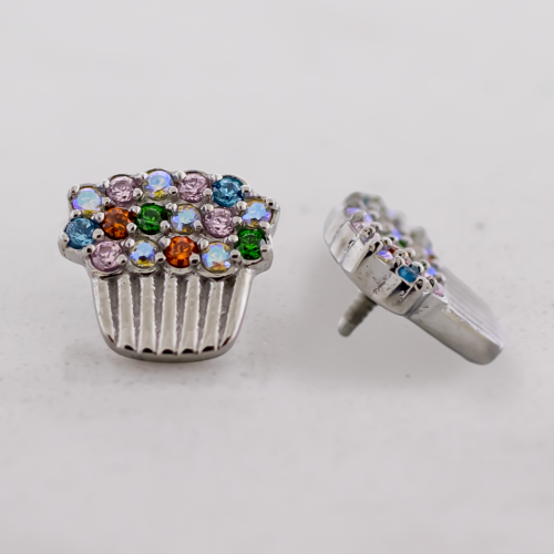 16G/18G Steel Internally Threaded Multicolor Gem Cupcake End