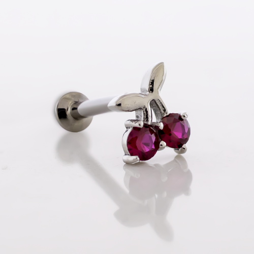 18g/16g Steel Internally Threaded Labret w/ Gem Cherry End