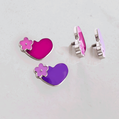 Steel Internally Threaded End- Epoxy Heart With Flower 16g/18g