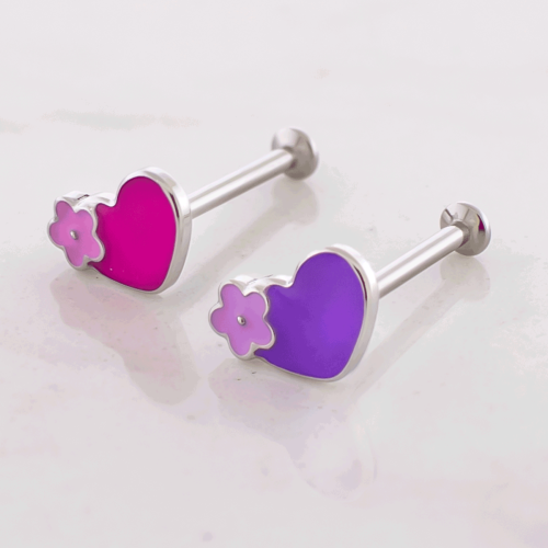 18g/16g Steel Internally Threaded Labret w/ Epoxy Heart Flower End