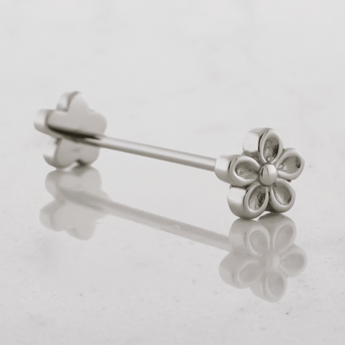 16G Externally Threaded Steel Barbell w/ Flower Ends