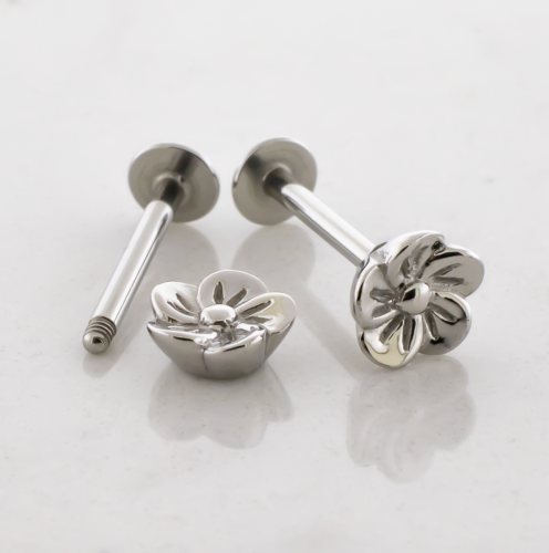 16g Externally Threaded Steel Labret w/ Blossom End