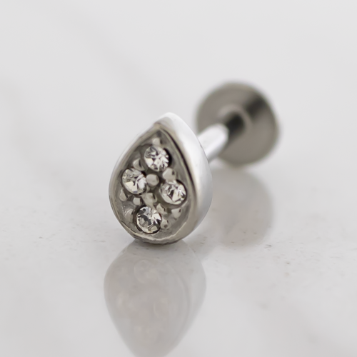 16g Externally Threaded Steel Labret w/ Gem Teardrop End