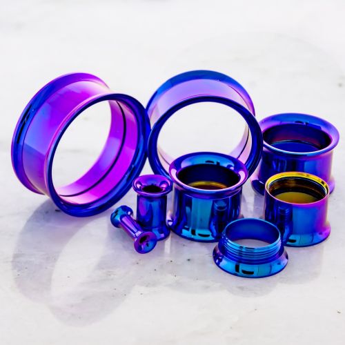 BLURPLE ANODIZED INTERNALLY THREADED TUNNELS