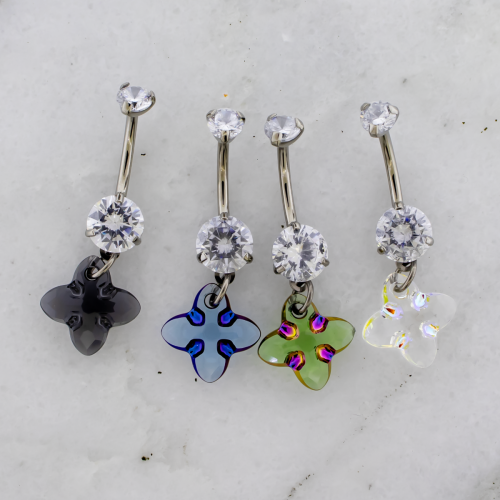 14G Titanium Premium Zirconia Cross Navel Ring