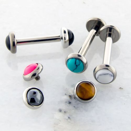 16G TITANIUM BARBELL W/ CABOCHON DISC 