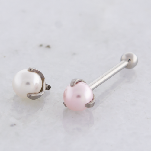 18G/16G STEEL BARBELL W/ CLAW SET PEARL