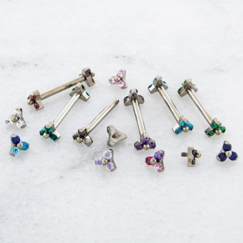 14G TITANIUM BARBELL W/ GEM TRINITY