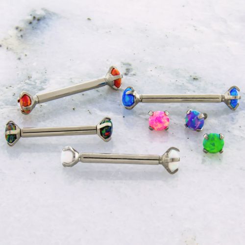 14G TITANIUM BARBELL W/ OPAL