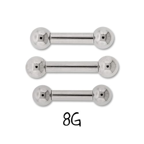 TITANIUM HAND POLISHED STRAIGHT BARBELL INTERNALLY THREADED 8G 1/2 6MM BALL 