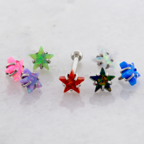 18G/16G STEEL HELIX/TRAGUS BARBELL W/ OPAL STARS