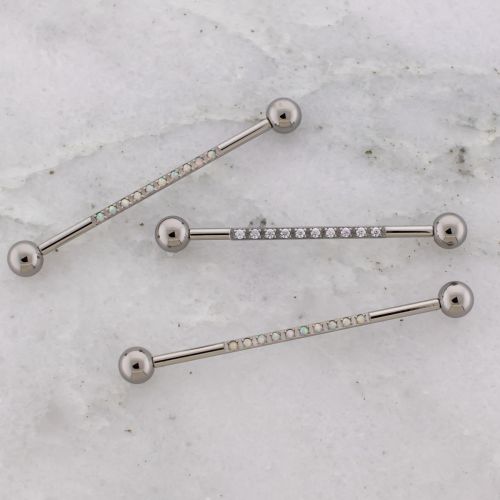 14G Titanium Internally Threaded Industrial Barbell w/ Cubic Zirconia or Opal Bar