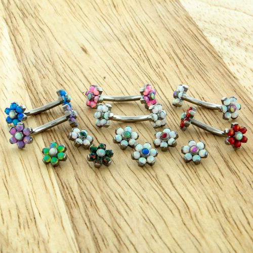 14G Titanium Curve With Opal Flowers