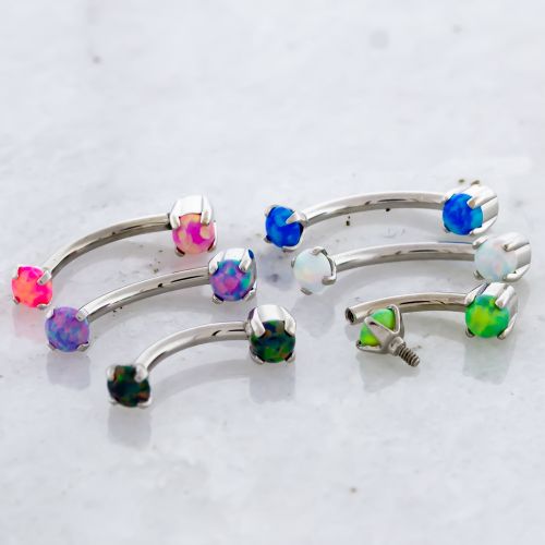 Titanium Internally Threaded Curved Barbell - 16g Round Cut Opals