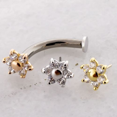 Titanium Floating Navel with 18KT Gold Premium Zirconia Flower End