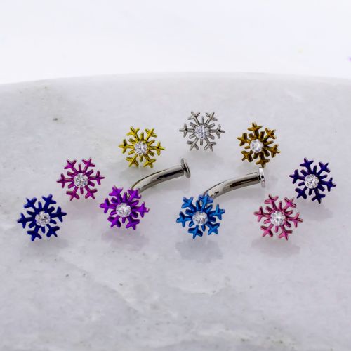 Titanium Threadless Floating Navel w/ Snowflake with Cubic Zirconia