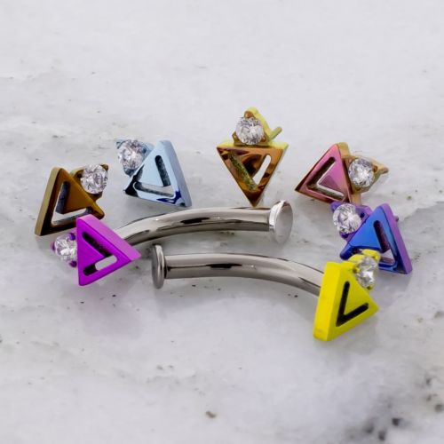 Titanium Threadless Floating Navel with Geometric Triangle CZ