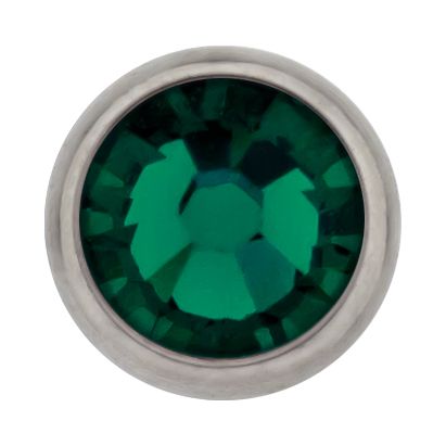 Titanium internally threaded gem disc with premium crystals -1.6MM (14G)-3MM-EMERALD